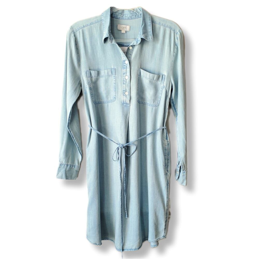 Loft Tencel Chambray Shirt Dress S Midi Coastal Preppy Casual Career Neutral NEW